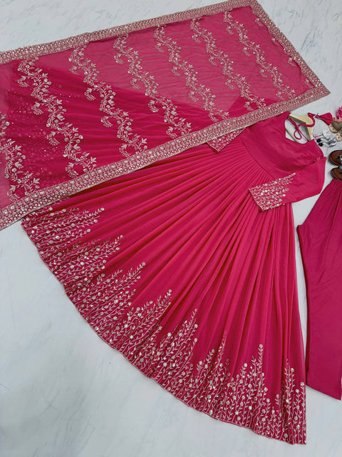 Pink Colour Designer Georgette With Embroidery And Sequence Work Long Gown