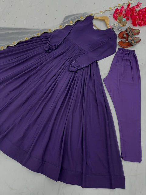 Purple Colour Faux Georgette With Designer Long Gown