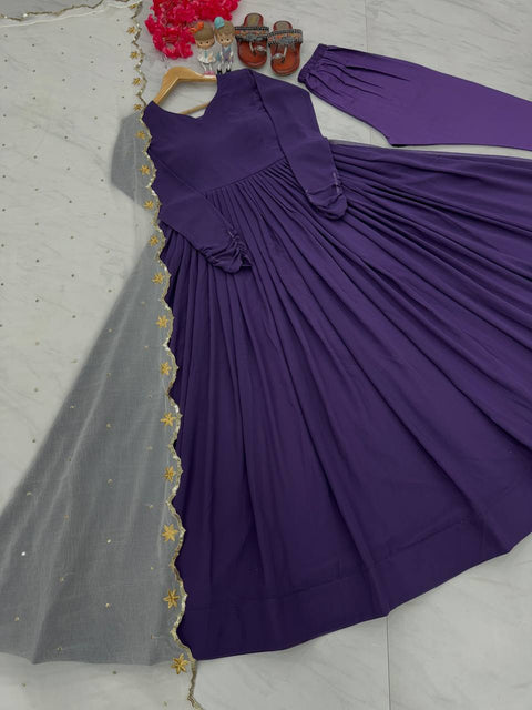Purple Colour Faux Georgette With Designer Long Gown