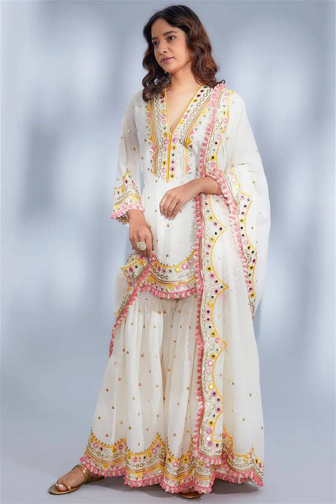 Georgette Kurta Palazzo With Embroidery Work And Dupatta For Women