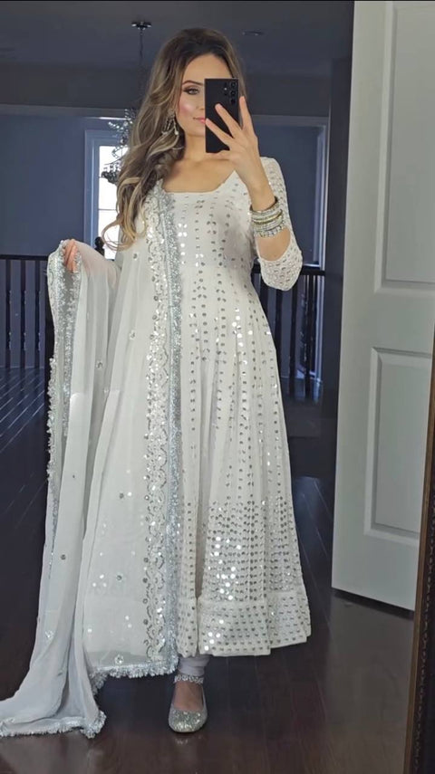 Adorable Designer Heavy Organza Silk White Colour Gown For Party Wear
