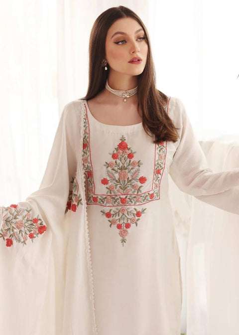 Beautiful Ivory Georgette Full Stitched Plazo Suit