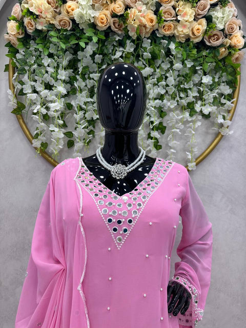 Afghani Style Light Pink Thread With Moti Work Dhoti Dress