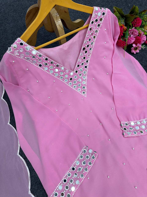 Afghani Style Light Pink Thread With Moti Work Dhoti Dress