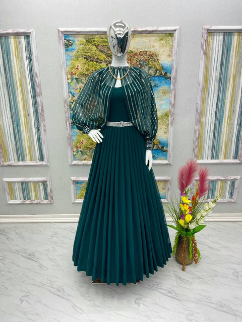 Peacock Blue Anarkali Style Designer Gown