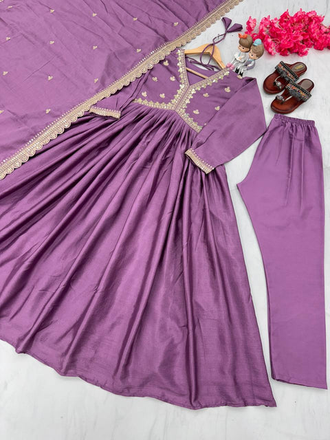 Party Wear Look Dusty Pink Color Alia Cut Gown With Dupatta