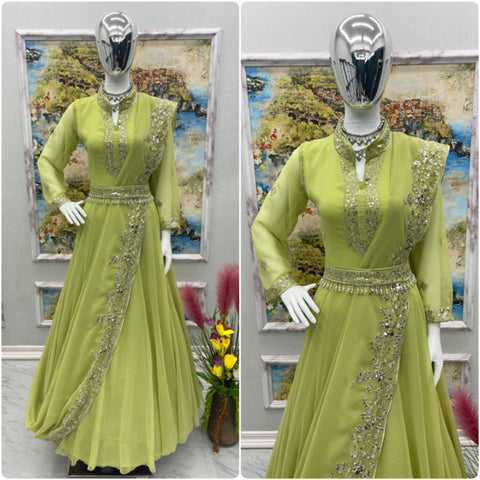 Lemon Green Faux Georgette Anarkali Gown