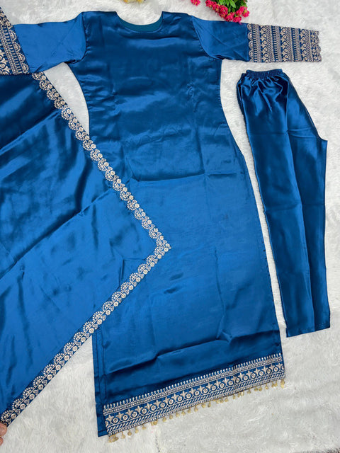 Glorious Blue Color Embroidered Work Anarkali Suit