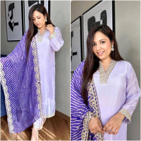 Lavender Fresh Crepe Salwar Suit With Digital Print Dupatta Ready to Wear