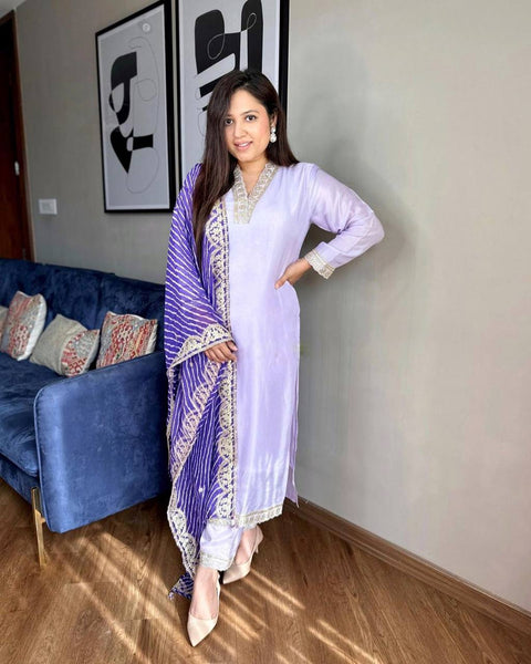 Lavender Fresh Crepe Salwar Suit With Digital Print Dupatta Ready to Wear