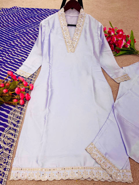 Lavender Fresh Crepe Salwar Suit With Digital Print Dupatta Ready to Wear