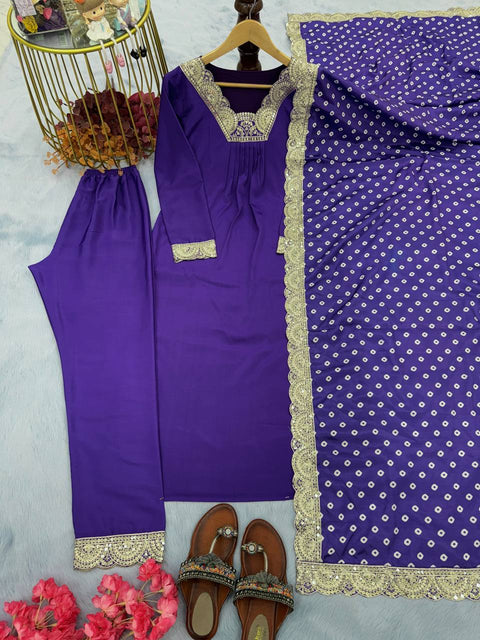 Aglow Violet Color Heavy Modal Silk Embroidery work Kurti