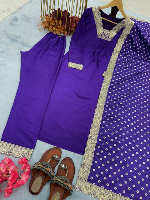 Aglow Violet Color Heavy Modal Silk Embroidery work Kurti