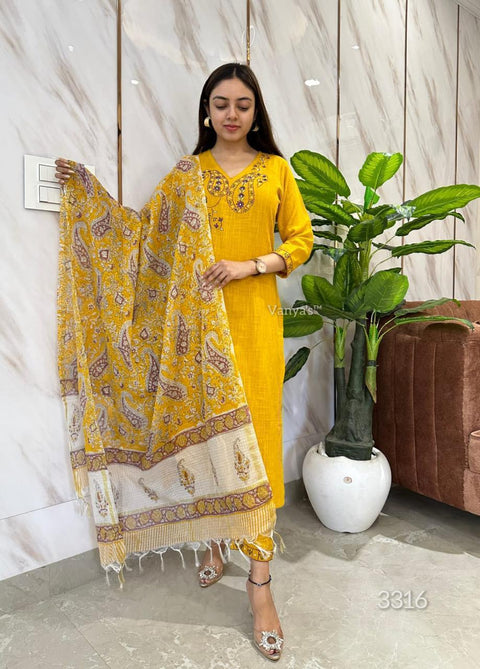 New Handloom cotton slub cotton  fabric  with  manual dual thread  embroidery work 
Cotton slub pant 3 piece  suit