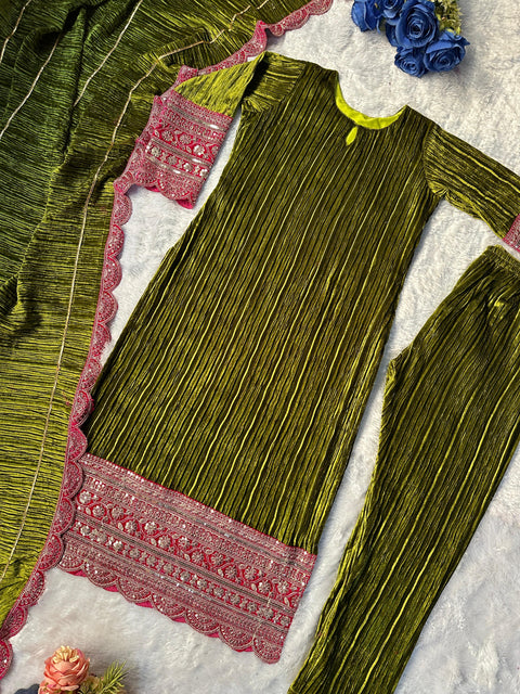 NEW DeSIGNER PARTY WEAR TOP AND  PANT WITH FANCY DUPPATA AND EMBROIDERY WORK