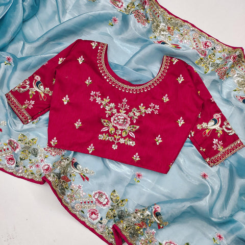 New LaunchingSoft Jimmy Chu Fabric With Multi Thread Embroidery Coding SequenceĐěsigner saree