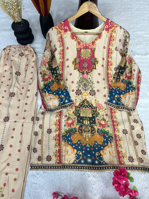 New Pure Satin  Silk digital printed Fabric With Micro silk inner Co-ord set