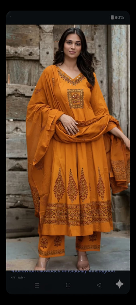 New Pure Cotton discharge print kurti with pant and mulmul printed dupatta