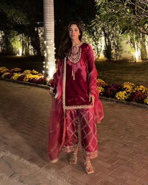 New VELVET DESIGNER WEAR KURTA PANT PAIR WITH EMBROIDERY WORK