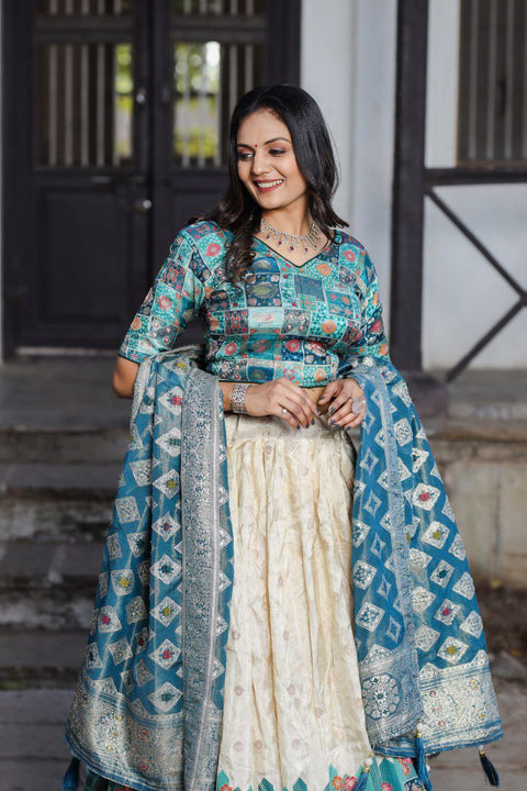 New jecard viscose viscose position print With jecard Touch Up  lehenga