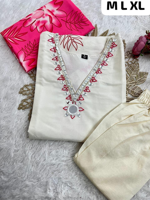 New premium Muslin Silk Kurti With Pant With Dupatta