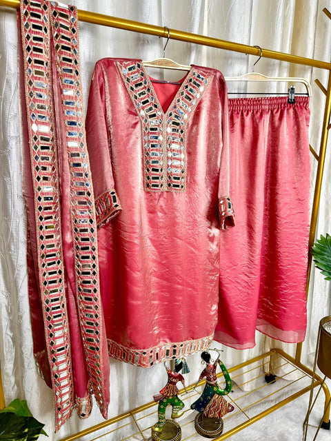 New Beautiful Heavy quality Frendy Silk Silk Fabric designer festive wear 3pc   Peplum Dress