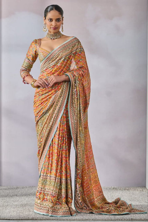 New Chinon Digital Print Collection with beautiful real mirror Saree