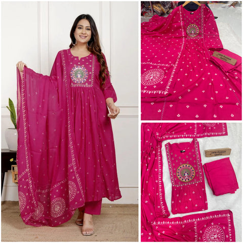New Pure Printed Rayon cotton with Embroidery work in neck and Sleeves and beautiful Nayraa cut