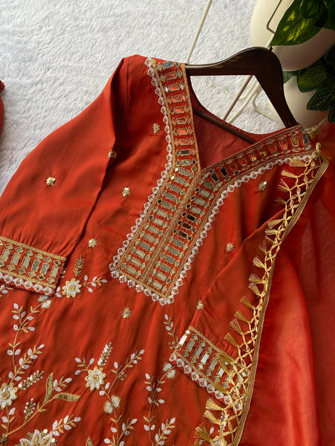 New WEDDING SEASON OUR DESIGNER WEAR KURTI PLAZZO PAIR WITH REAL MIRROR EMBROIDERY WORK