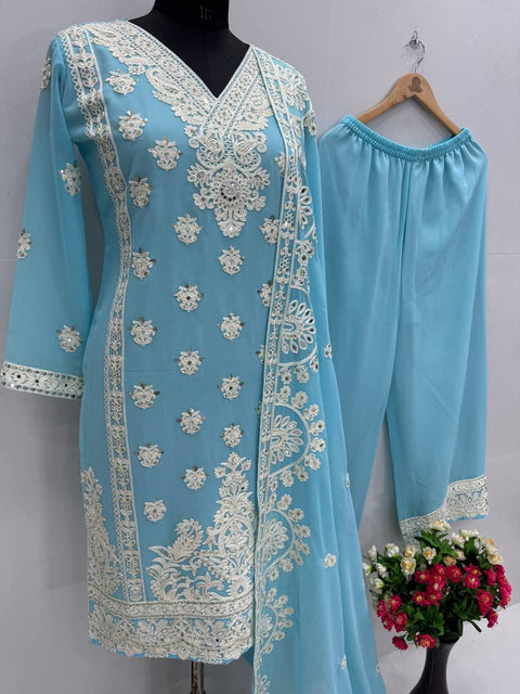 New HEAVY FUAX GEORGEET EMBROIDERY SEQUENCES DESIGNER PARTY WEAR SUIT