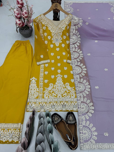 New HEAVY FUAX GEORGEET EMBROIDERY SEQUENCES DESIGNER PARTY WEAR SUIT