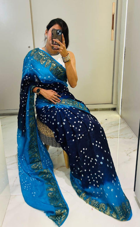 New Bandhani Art Silk With Zari Waving Saree