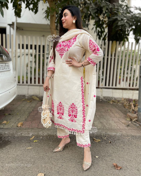 NEW DESIGN FESTIVAL SPECIAL PURE MUL CHANDERI FULL EMBROIDERY KURTI SET
