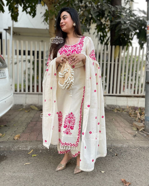 NEW DESIGN FESTIVAL SPECIAL PURE MUL CHANDERI FULL EMBROIDERY KURTI SET