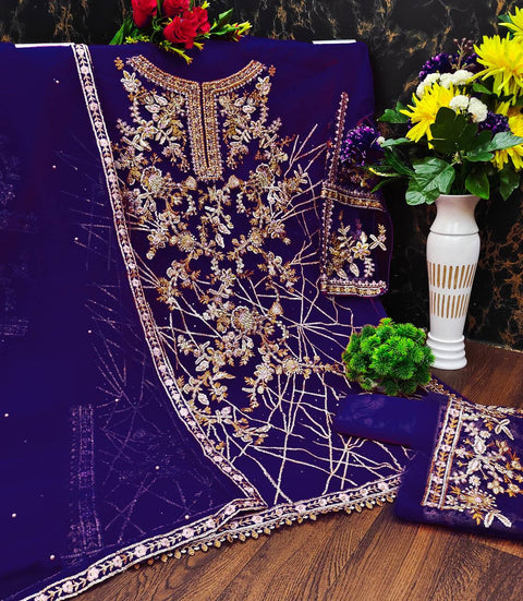 New Pakistani Design Embroidery Work With Diamond Work Dress