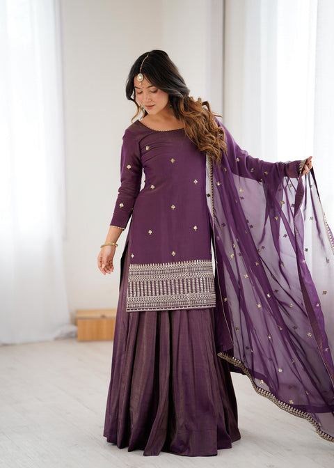NEW HIGH PREMIUM QUALITY PURE ROMANSHIMMER CHANDERI SILK FABRIC KURTA WITH FULLY FLARE LAHENGA WITH DUPPTA SET