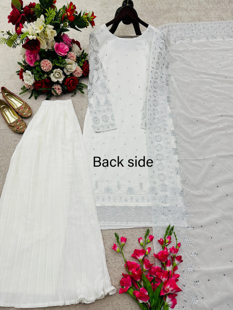 New Premium Fox Georgette With Emrodery  Siqwans Work With Full-Sleeves Sarara