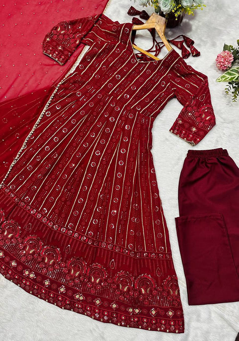 New Lakhnavi Embroidered Work Anarkali Suit Set  SET