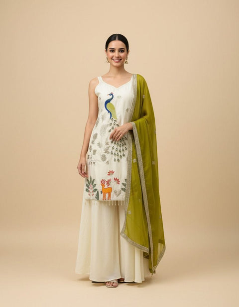 New Premium Heavy Embroidered  Work Nesral france crap SilkCotton Inner Kurti