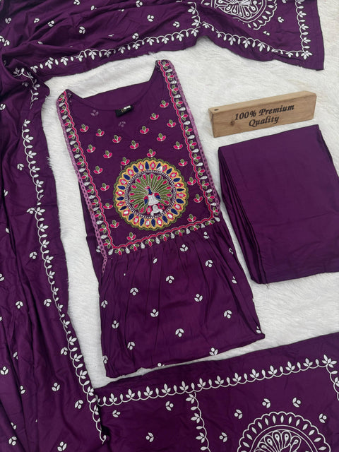 New Pure Printed Rayon cotton with Embroidery work in neck and Sleeves and beautiful Nayraa cut