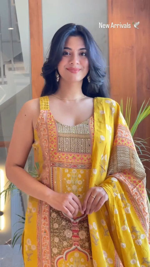 New Beautiful maslin with original MIRROR workstraight-cut Kurti