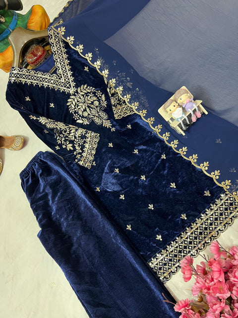 NEWLY LAUNCHED VELVET KURTI-PANT SET