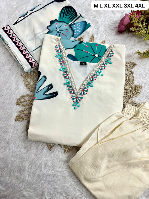 New PREMIUM QUALITY Muslin Silk Kurti With Pant With Dupatta