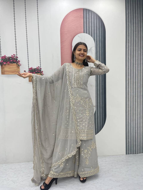 New Designer Party Wear Top Plazzo & Dupatta Set