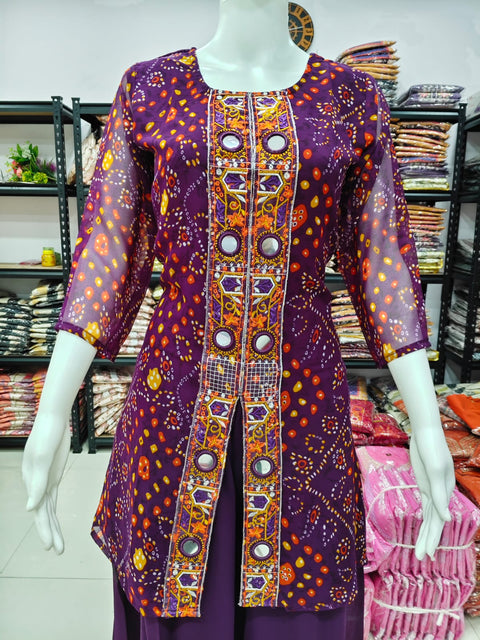 New Beautiful Purple And Pink Bandhani Printed Plazo set