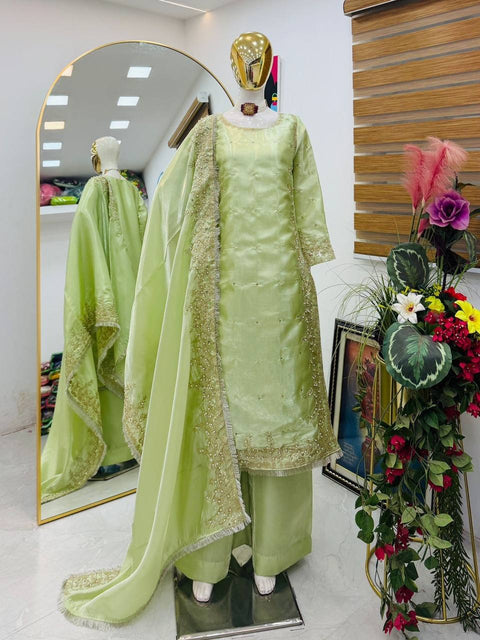 New Designer Party Top Pallazo & Dupatta Set