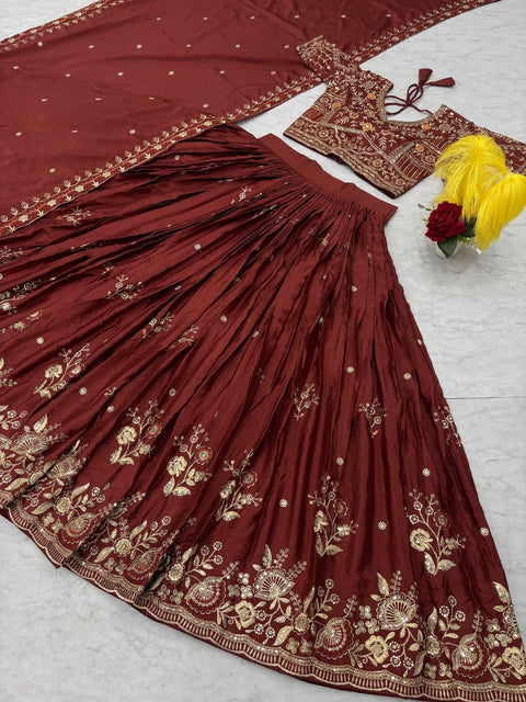 New Chinon fabric Embroidery Thread and Sequence Work Lehenga Choli