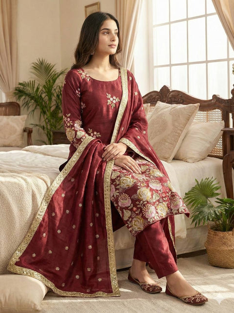 New Designer Collection In Pure Heavy  Organza poly silk With Heavy Embroidery Sequence Work Top-Bottom And Dupatta Set