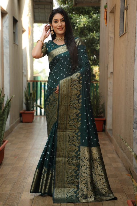New premium and high quality , comfortable Bandhej Kanjivaram silk saree