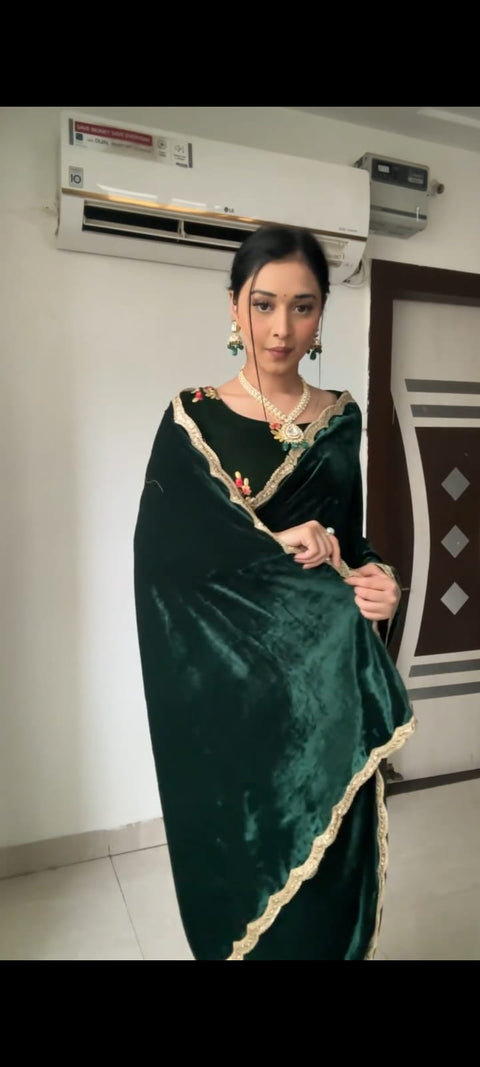 New Premium Velvet EmbellishedBeautiful Latest Ready To Wear Saree